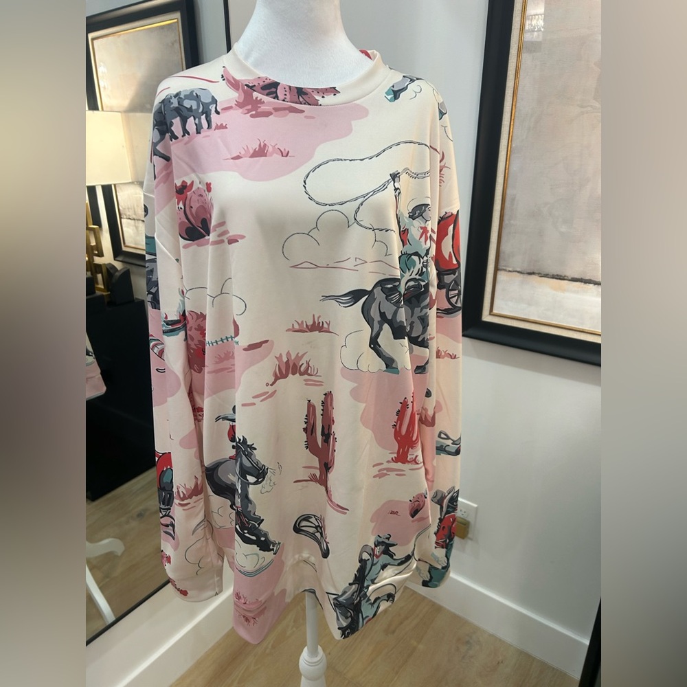 Women's NEW Pink Western Graphic Top